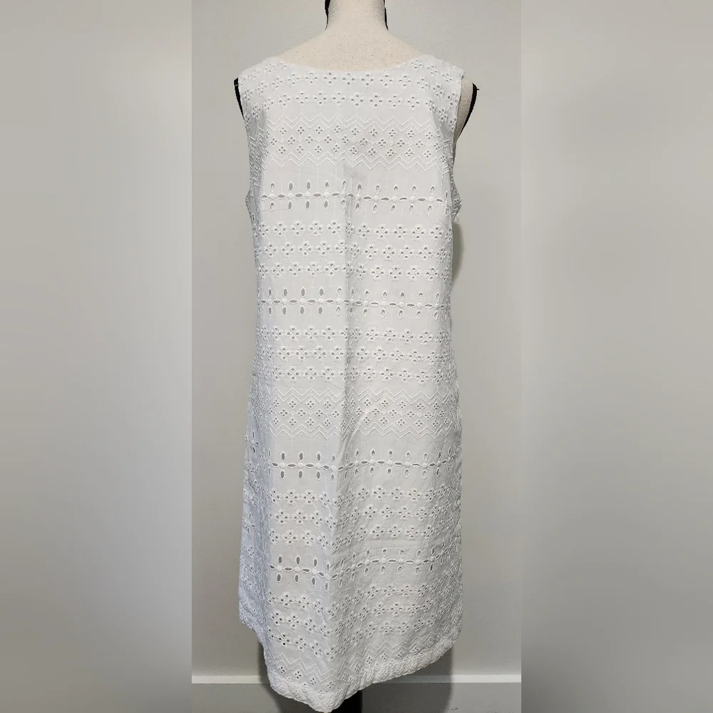 Talbots Eyelet Fully Lined White Sleeveless Dress - Picture 2 of 6